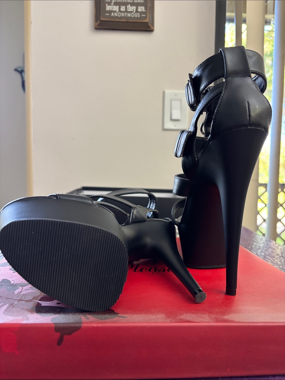 Pleaser Black Studded Chain Platform Heels - Picture 3 of 4